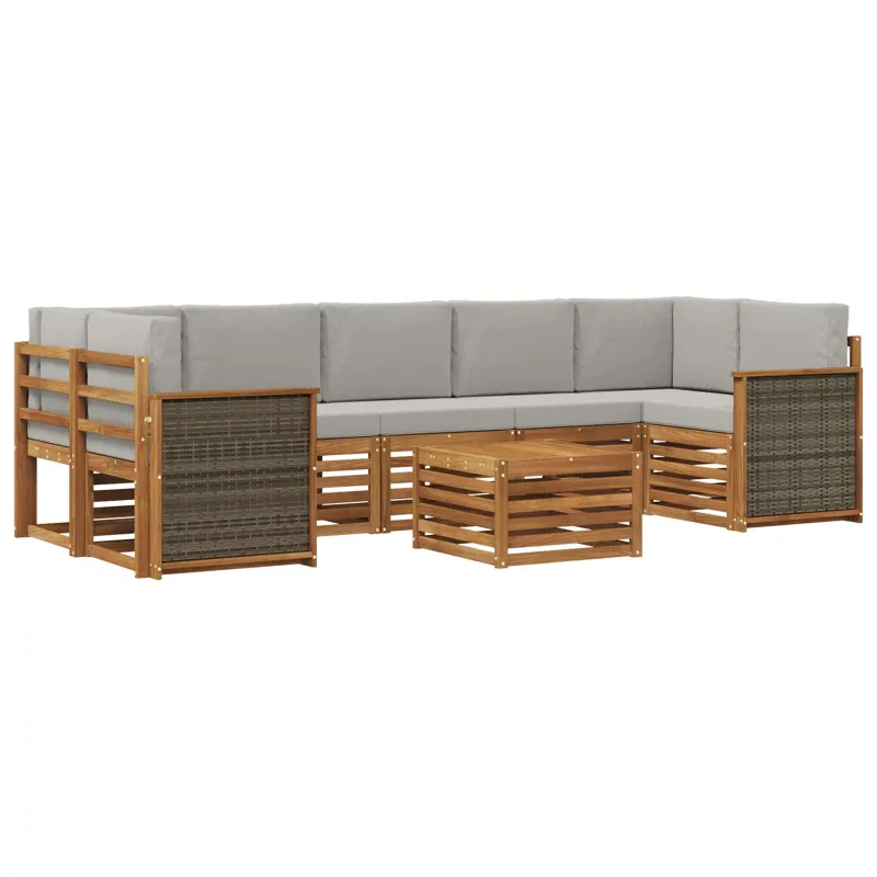 Lauko sofos komplektas 8 pcs Natūrali ir šviesiai pilka