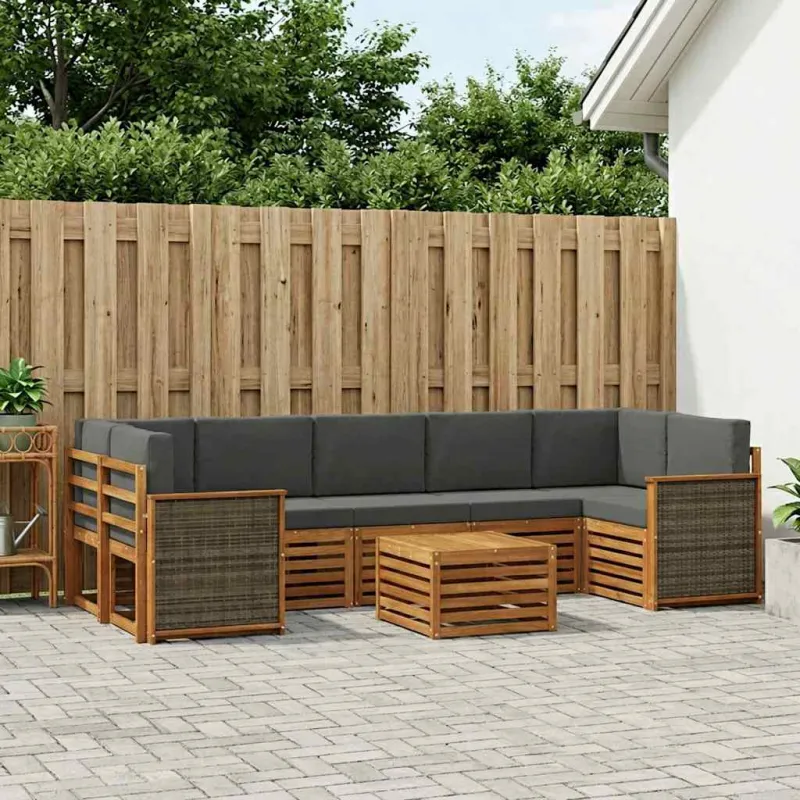Lauko sofos komplektas su pagalve 8 pcs Natūralus ir antracitas
