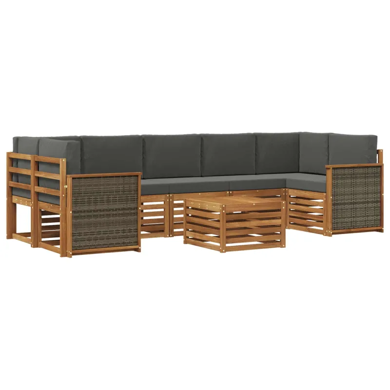 Lauko sofos komplektas su pagalve 8 pcs Natūralus ir antracitas