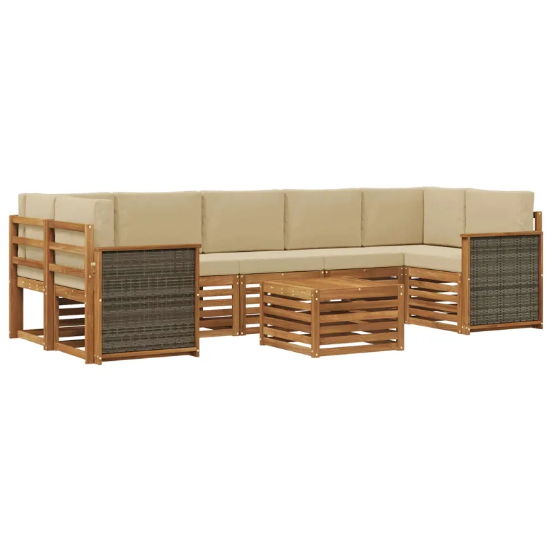Lauko sofos komplektas su pagalve 8 pcs Natūralus ir bežinis