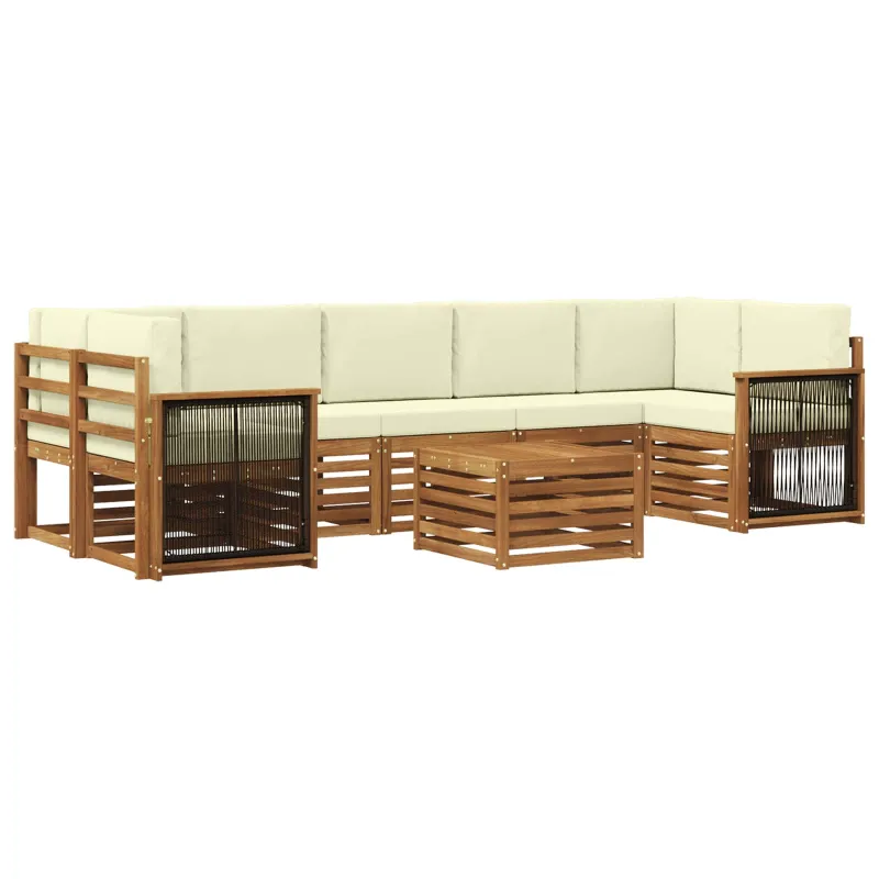 Lauko sofos komplektas su pagalve 8 pcs Natūralus ir grietinėlė