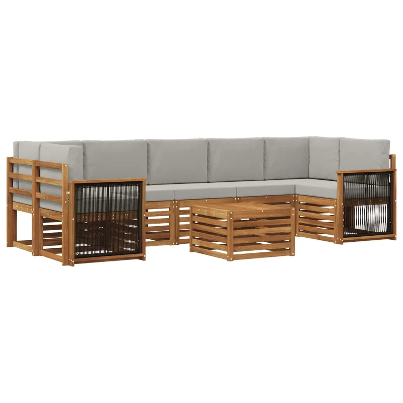Lauko sofos komplektas 8 pcs Natūrali ir šviesiai pilka