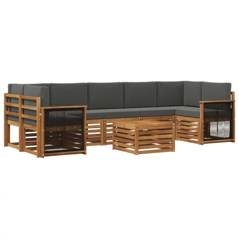 Lauko sofos komplektas su pagalve 8 pcs Natūralus ir antracitas