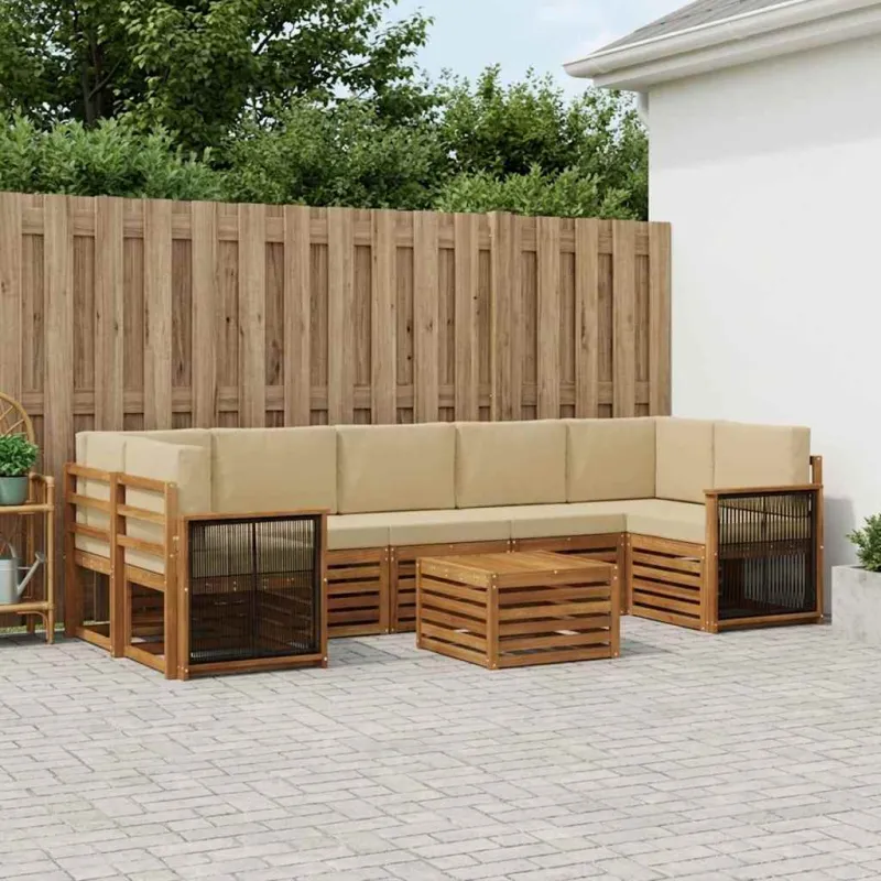 Lauko sofos komplektas su pagalve 8 pcs Natūralus ir bežinis