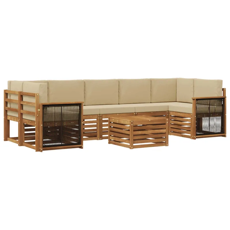 Lauko sofos komplektas su pagalve 8 pcs Natūralus ir bežinis