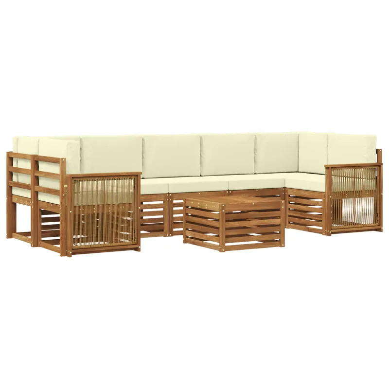 Lauko sofos komplektas su pagalve 8 pcs Natūralus ir grietinėlė