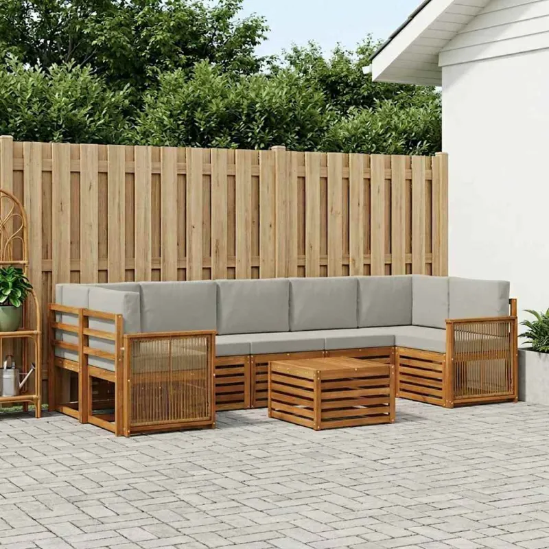 Lauko sofos komplektas 8 pcs Natūrali ir šviesiai pilka