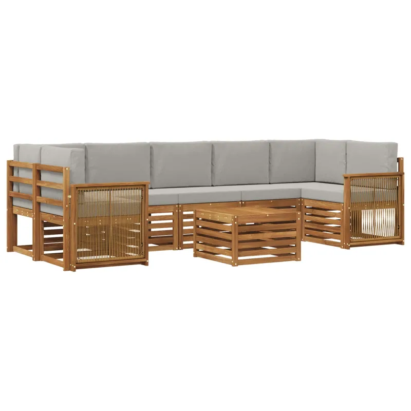 Lauko sofos komplektas 8 pcs Natūrali ir šviesiai pilka