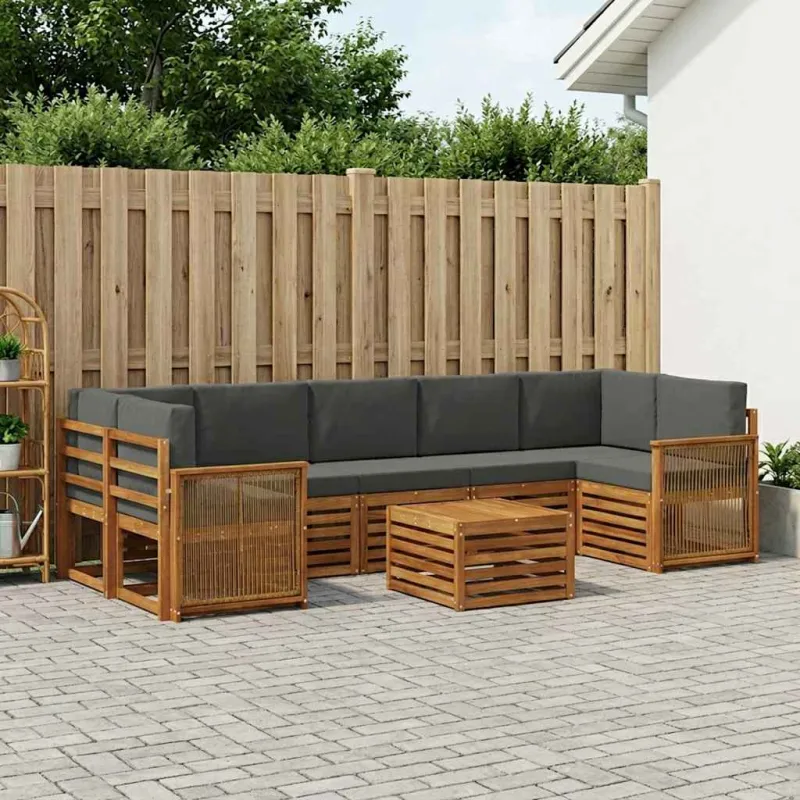 Lauko sofos komplektas su pagalve 8 pcs Natūralus ir antracitas