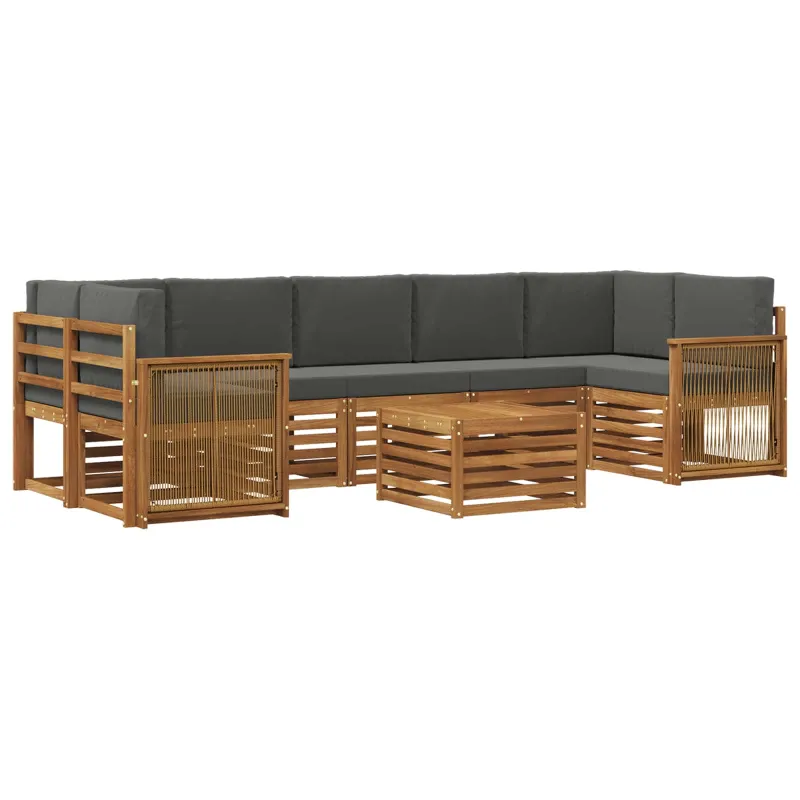 Lauko sofos komplektas su pagalve 8 pcs Natūralus ir antracitas
