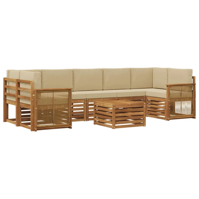 Lauko sofos komplektas su pagalve 8 pcs Natūralus ir bežinis