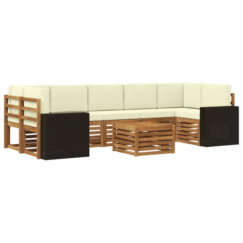 Lauko sofos komplektas su pagalve 8 pcs Natūralus ir grietinėlė