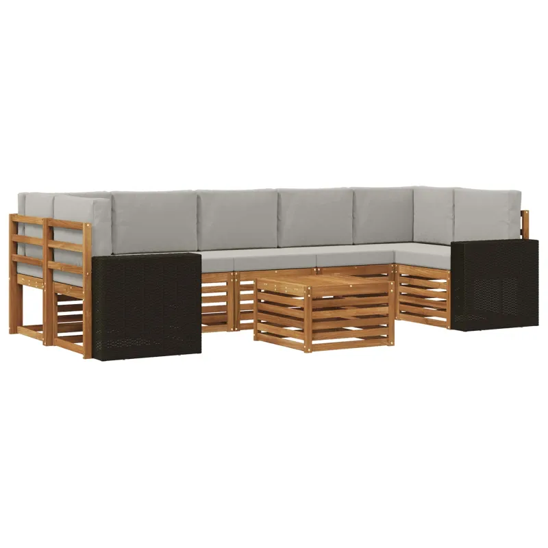 Lauko sofos komplektas 8 pcs Natūrali ir šviesiai pilka