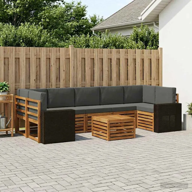 Lauko sofos komplektas su pagalve 8 pcs Natūralus ir antracitas