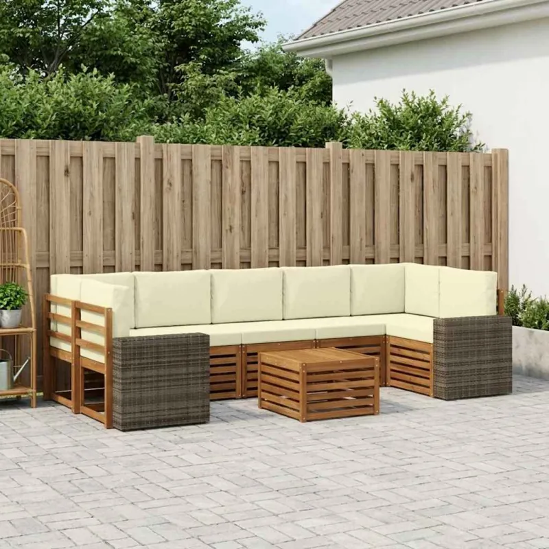 Lauko sofos komplektas su pagalve 8 pcs Natūralus ir grietinėlė