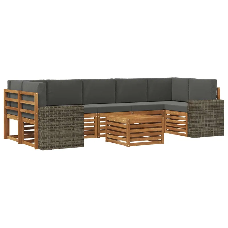 Lauko sofos komplektas su pagalve 8 pcs Natūralus ir antracitas