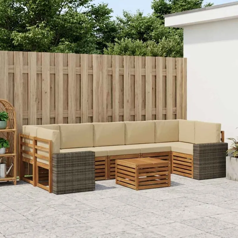 Lauko sofos komplektas su pagalve 8 pcs Natūralus ir bežinis