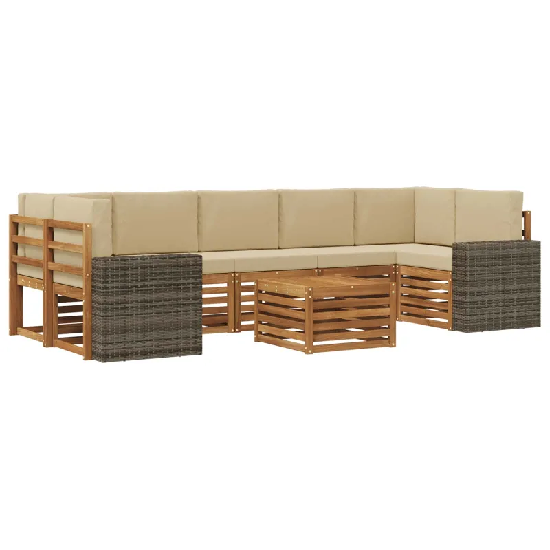 Lauko sofos komplektas su pagalve 8 pcs Natūralus ir bežinis
