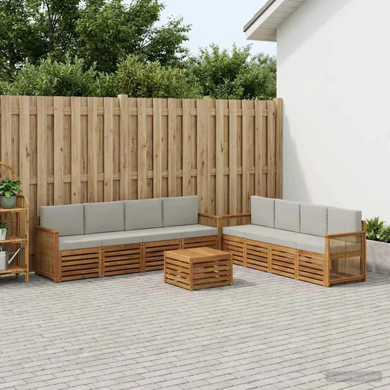 Sofų komplektai su pagalve 9 pcs Kietos akacijos mediena