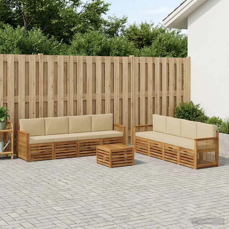 Sofų komplektai su pagalve 9 pcs Kietos akacijos mediena