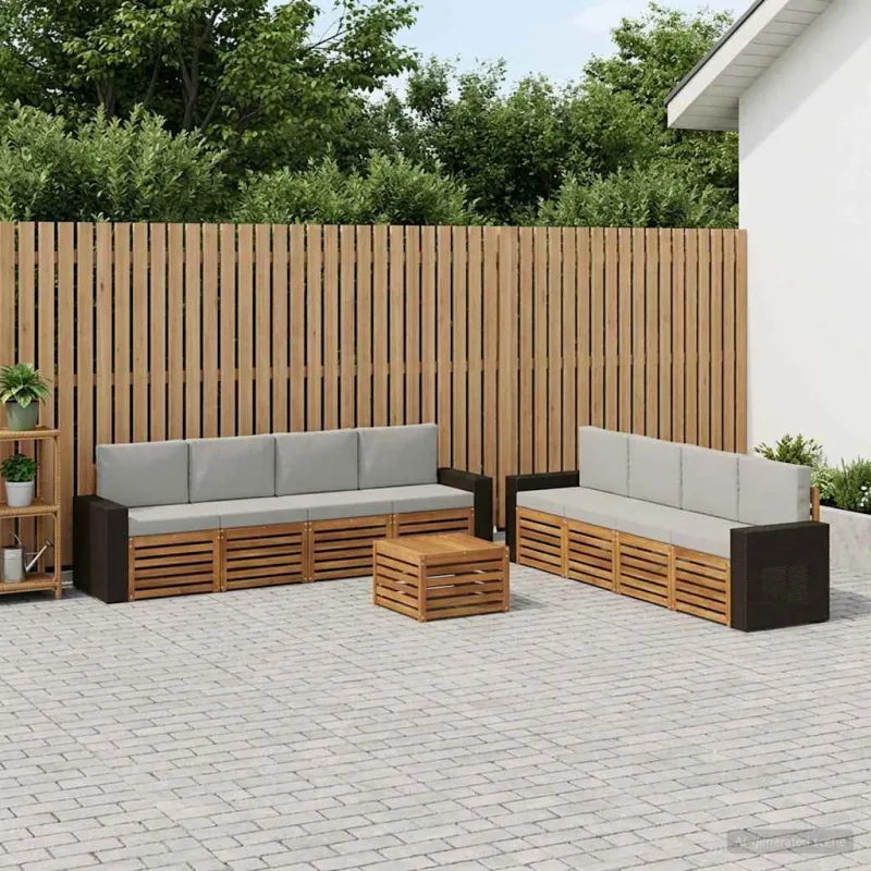 Sofų komplektai su pagalve 9 pcs Kietos akacijos mediena