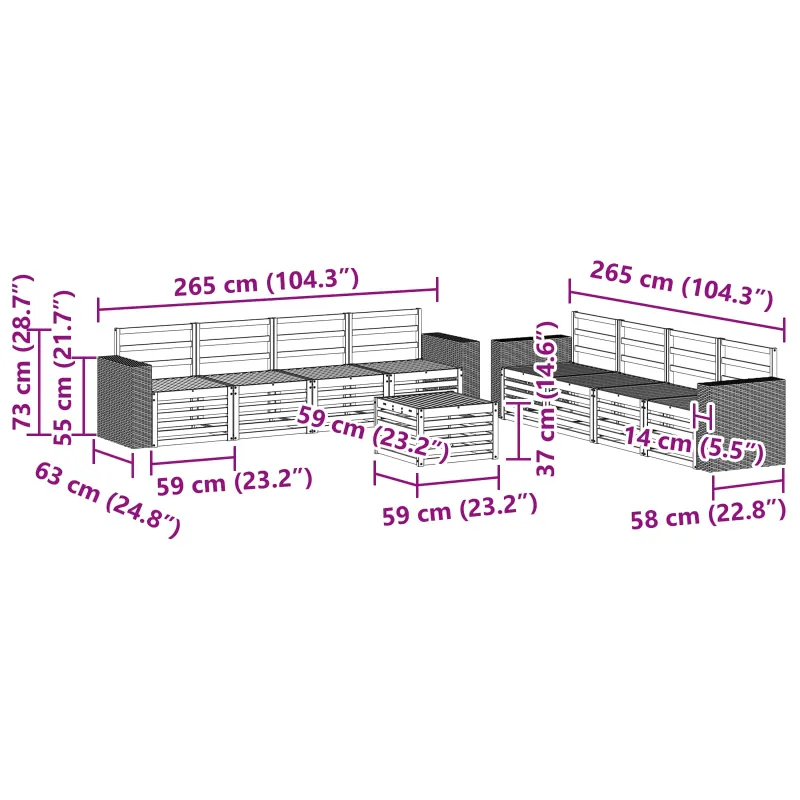 Sofų komplektai 9 pcs Kietos akacijos mediena