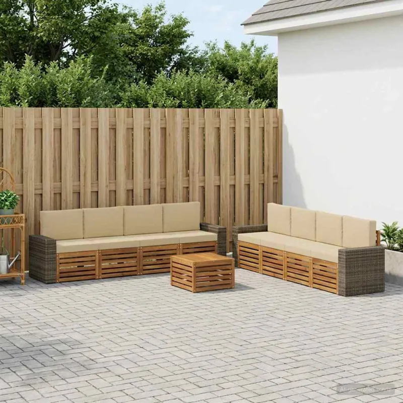 Sofų komplektai su pagalve 9 pcs Kietos akacijos mediena