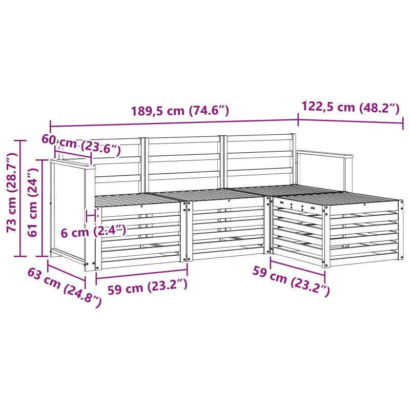 Lauko sofos komplektas 4 pcs Natūrali