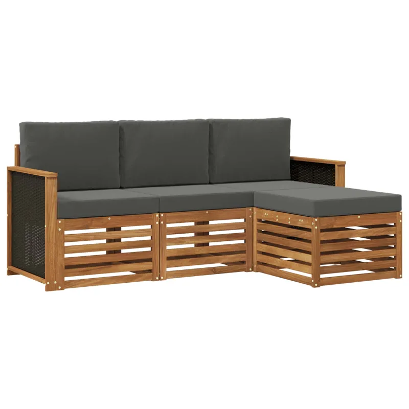 Lauko sofos komplektas su pagalve 4 pcs Natūralus ir antracitas
