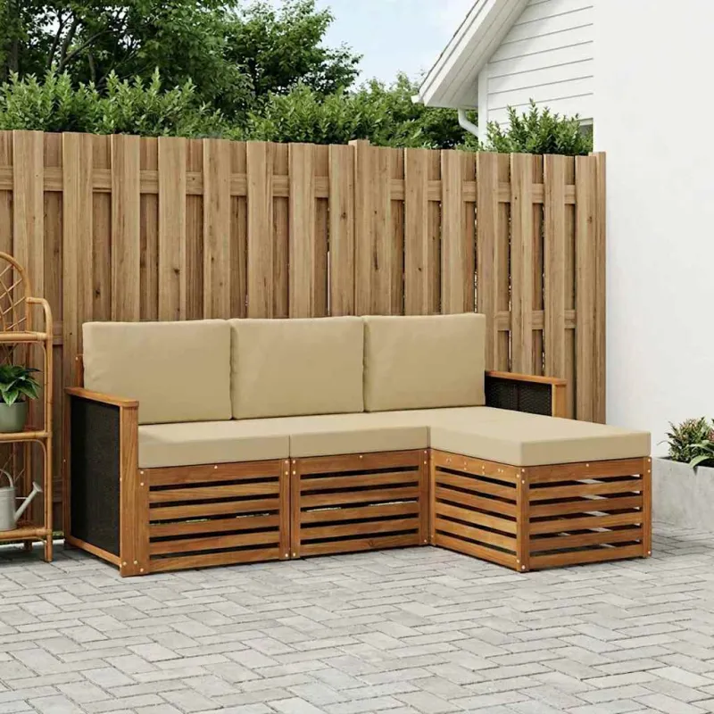 Lauko sofos komplektas su pagalve 4 pcs Natūralus ir bežinis