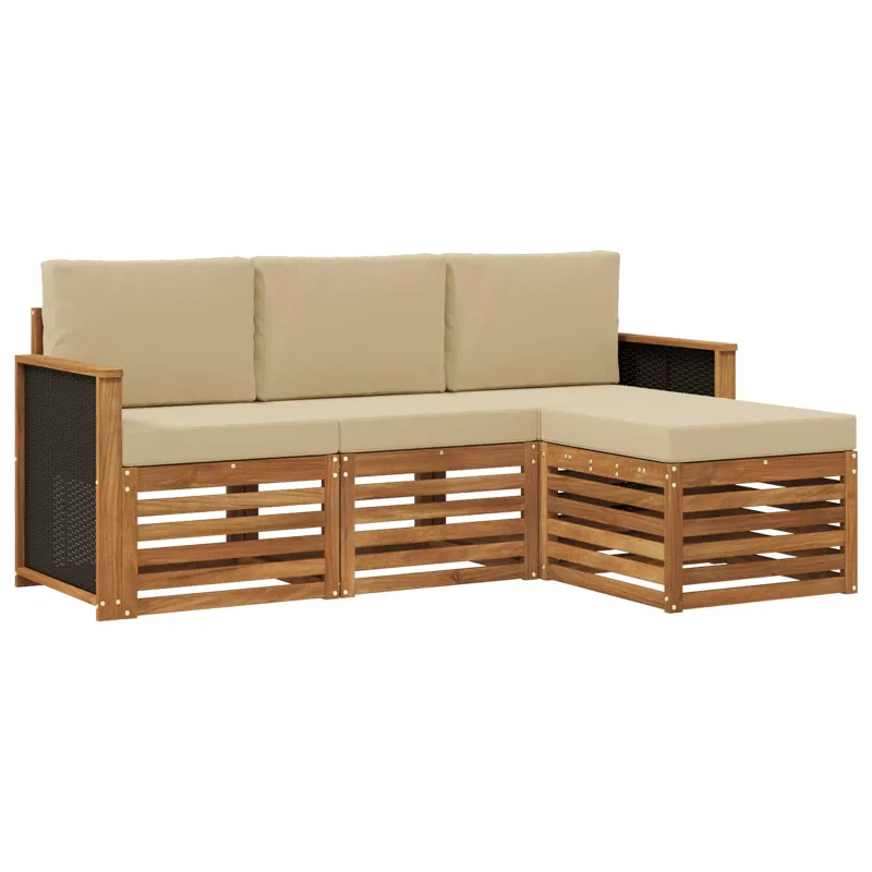 Lauko sofos komplektas su pagalve 4 pcs Natūralus ir bežinis