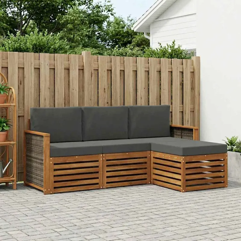 Lauko sofos komplektas su pagalve 4 pcs Natūralus ir antracitas
