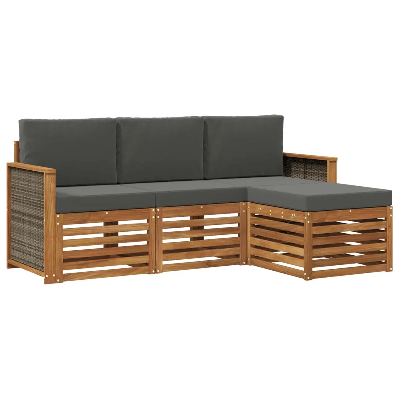 Lauko sofos komplektas su pagalve 4 pcs Natūralus ir antracitas