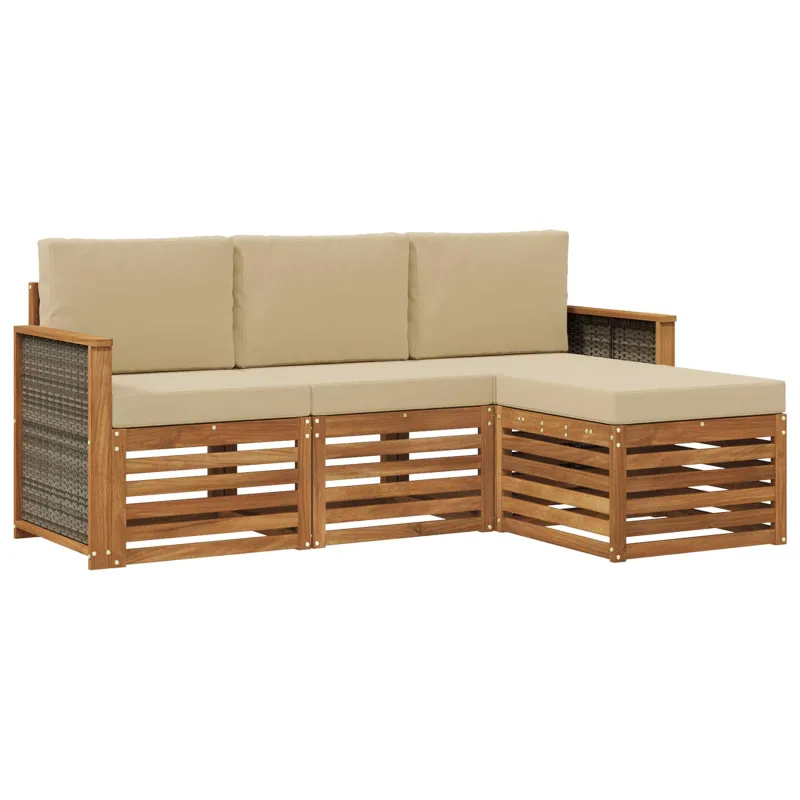 Lauko sofos komplektas su pagalve 4 pcs Natūralus ir bežinis