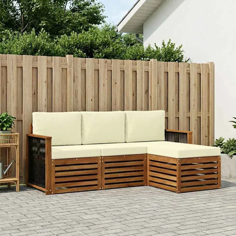 Lauko sofos komplektas su pagalve 4 pcs Natūralus ir grietinėlė