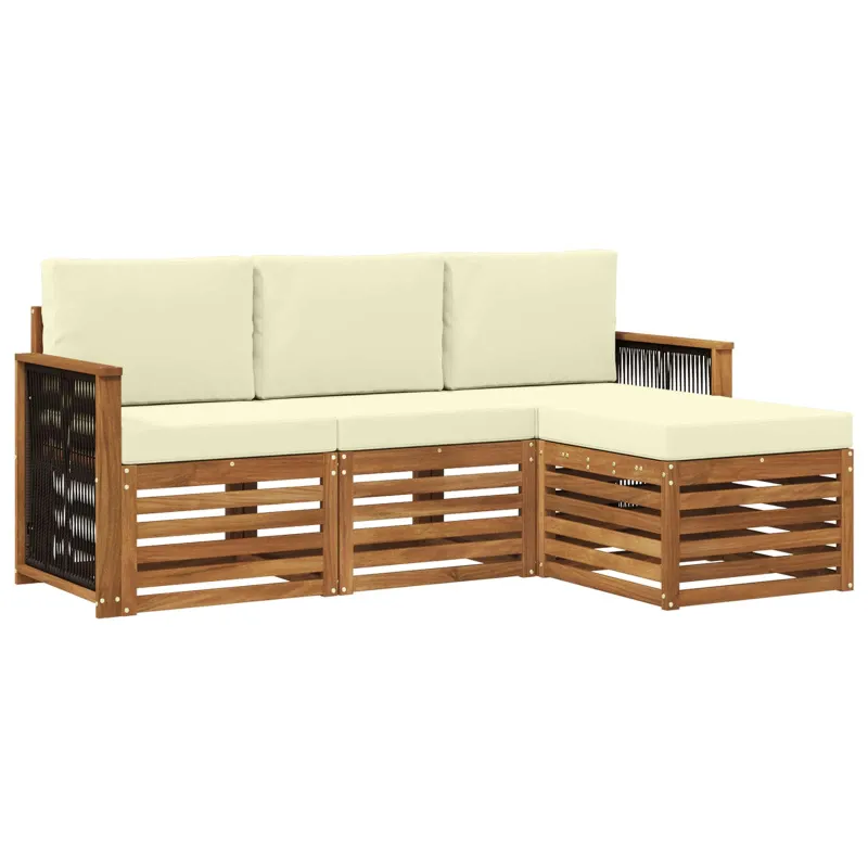 Lauko sofos komplektas su pagalve 4 pcs Natūralus ir grietinėlė