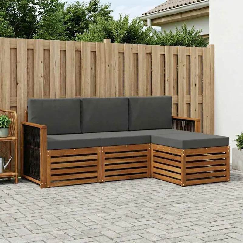Lauko sofos komplektas su pagalve 4 pcs Natūralus ir antracitas