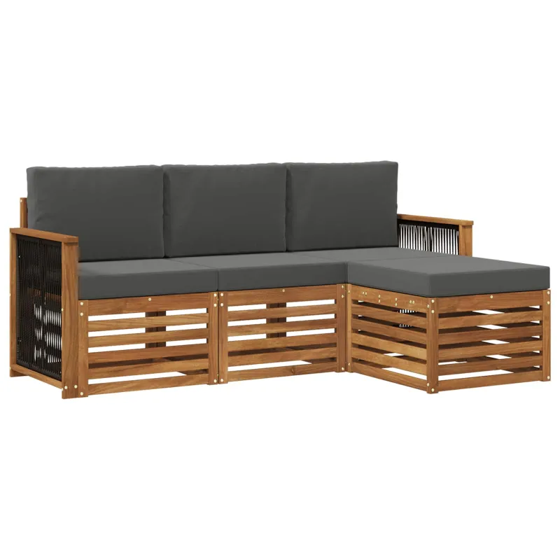 Lauko sofos komplektas su pagalve 4 pcs Natūralus ir antracitas