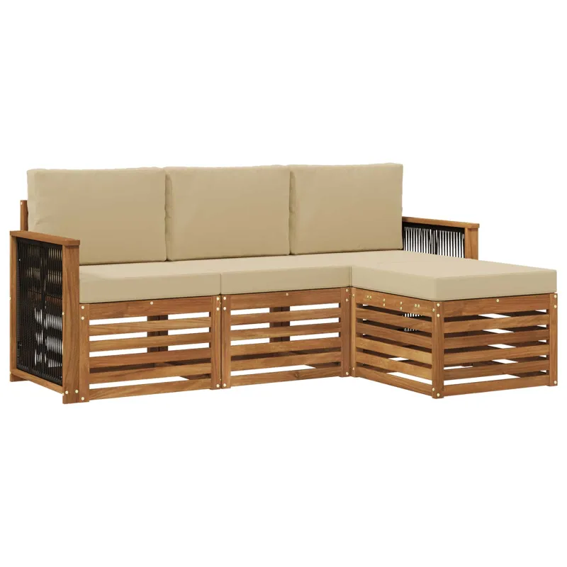 Lauko sofos komplektas su pagalve 4 pcs Natūralus ir bežinis