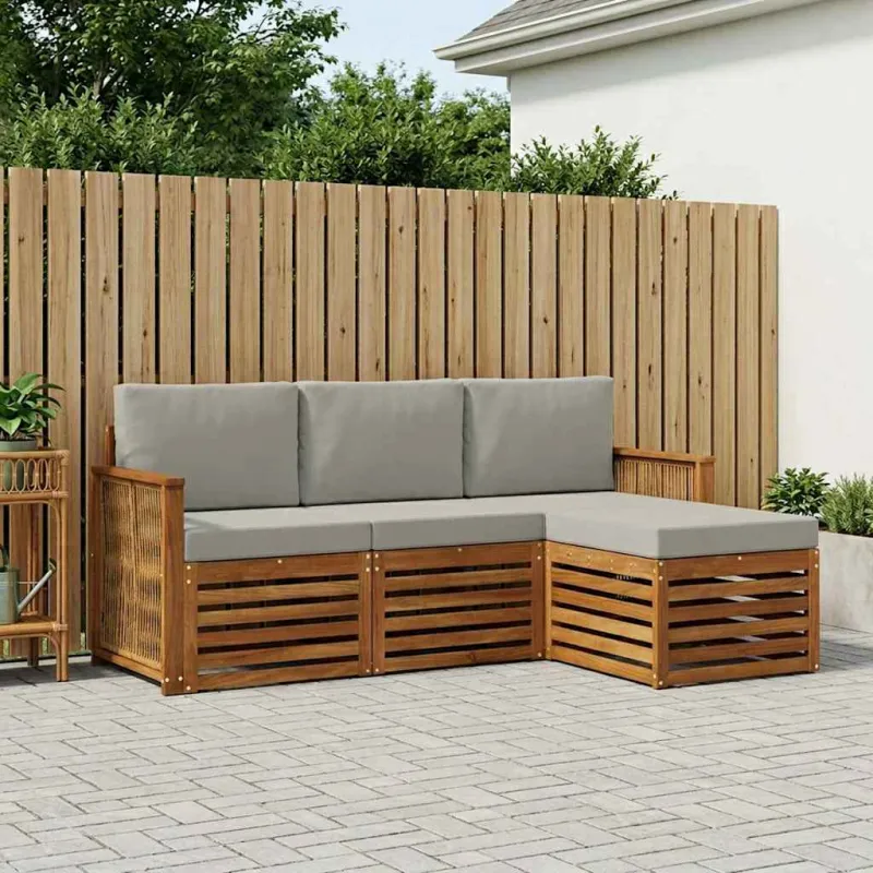 Lauko sofos komplektas 4 pcs Natūrali ir šviesiai pilka