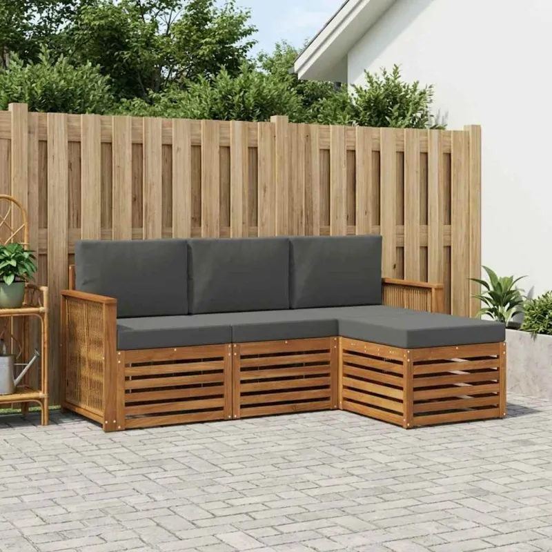 Lauko sofos komplektas su pagalve 4 pcs Natūralus ir antracitas