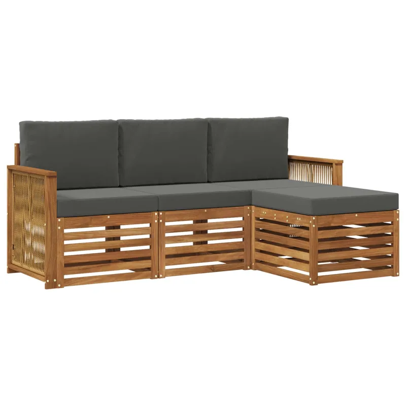 Lauko sofos komplektas su pagalve 4 pcs Natūralus ir antracitas