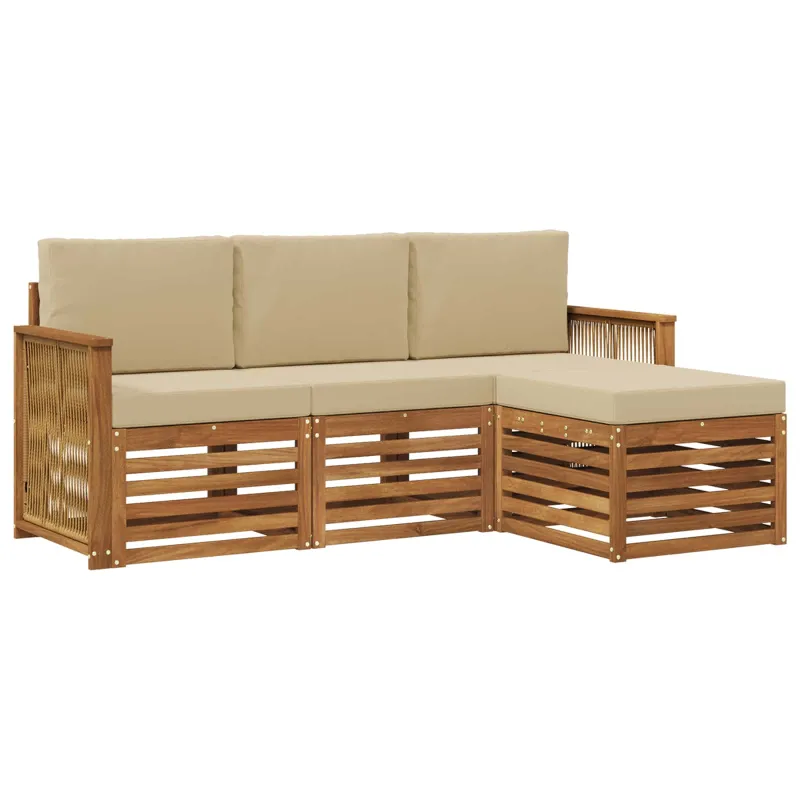 Lauko sofos komplektas su pagalve 4 pcs Natūralus ir bežinis