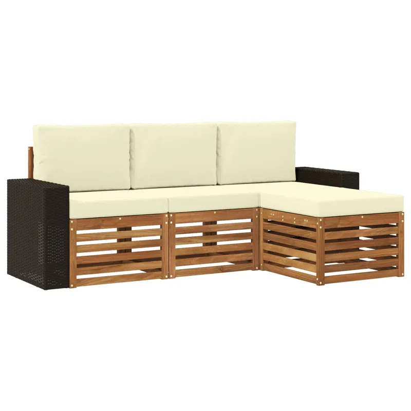 Lauko sofos komplektas su pagalve 4 pcs Natūralus ir grietinėlė