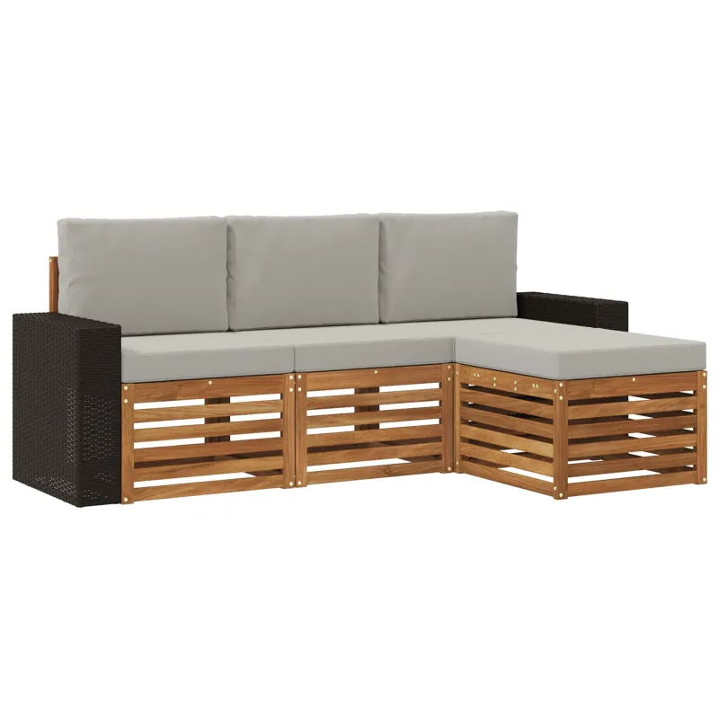Lauko sofos komplektas 4 pcs Natūrali ir šviesiai pilka