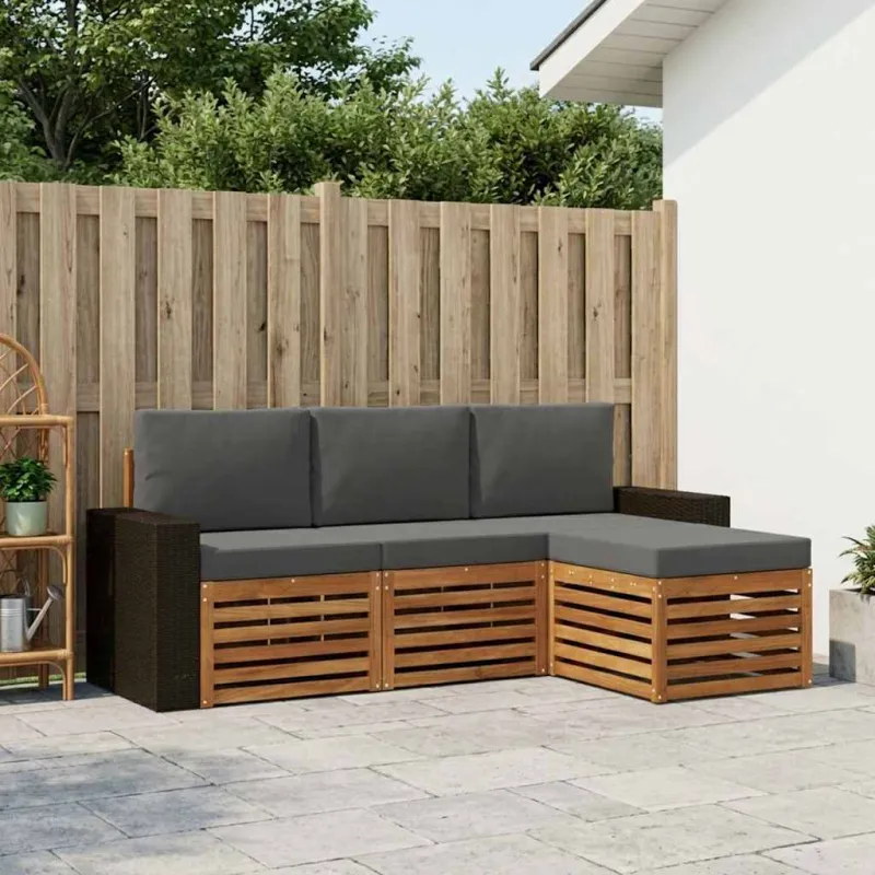 Lauko sofos komplektas su pagalve 4 pcs Natūralus ir antracitas