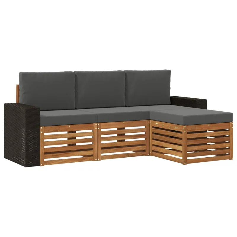 Lauko sofos komplektas su pagalve 4 pcs Natūralus ir antracitas
