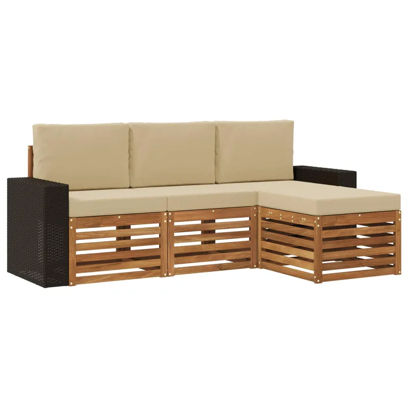 Lauko sofos komplektas su pagalve 4 pcs Natūralus ir bežinis