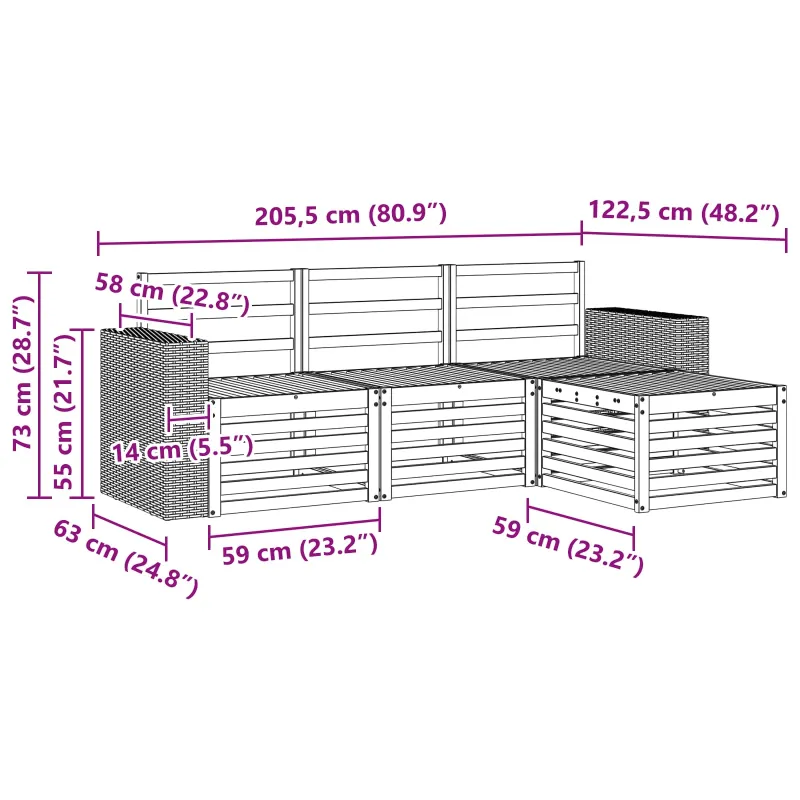 Lauko sofos komplektas 4 pcs Natūrali