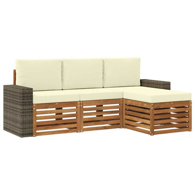 Lauko sofos komplektas su pagalve 4 pcs Natūralus ir grietinėlė